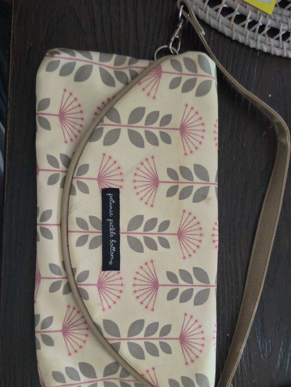 Petunia Pickle Bottom Cream Floral Wristlet with Pink and Gray Motif